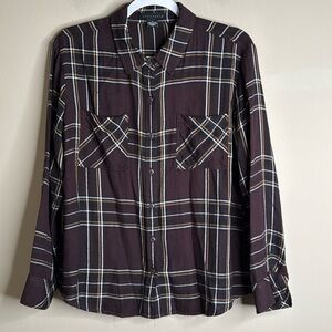 Sanctuary Burgundy and Black Plaid Button Down  shirt size small